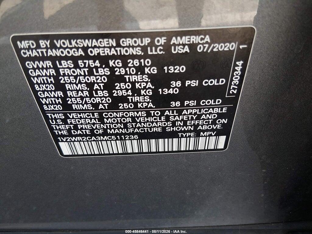 1V2WR2CA3MC511236 2021 VOLKSWAGEN ATLAS photo no. 9