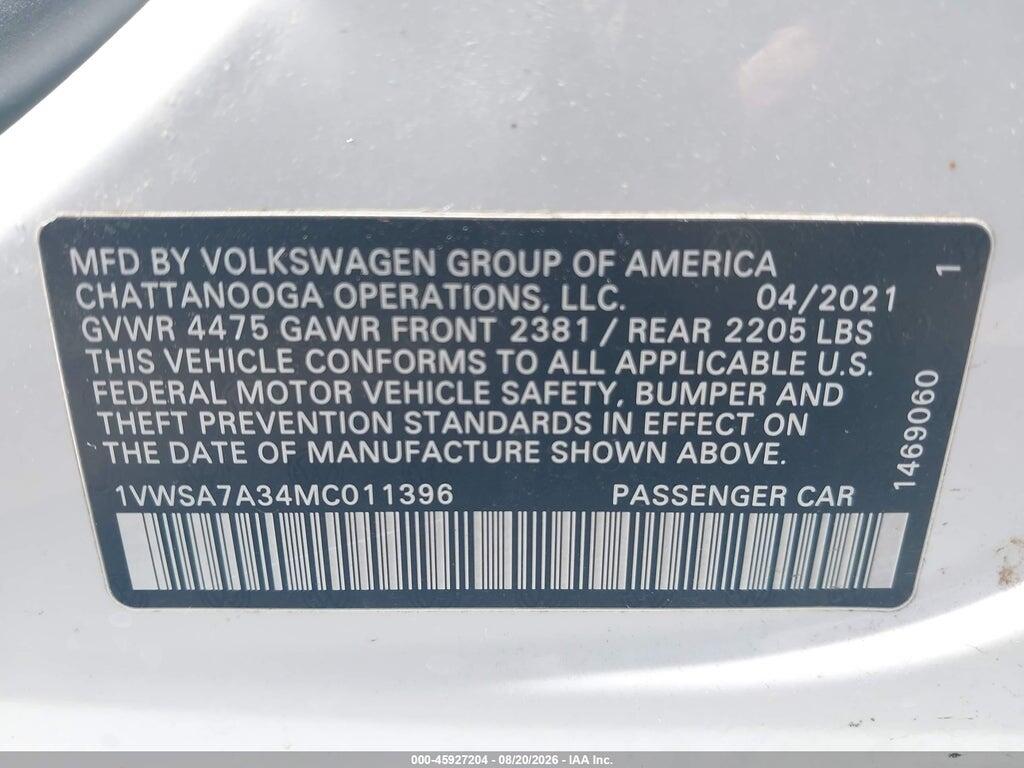 1VWSA7A34MC011396 2021 VOLKSWAGEN PASSAT photo no. 9