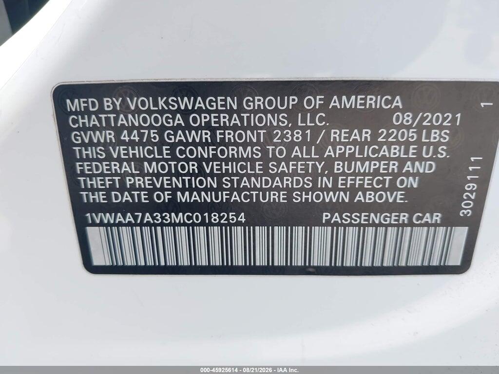 1VWAA7A33MC018254 2021 VOLKSWAGEN PASSAT photo no. 9