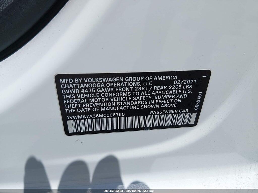 1VWMA7A36MC006760 2021 VOLKSWAGEN PASSAT photo no. 9