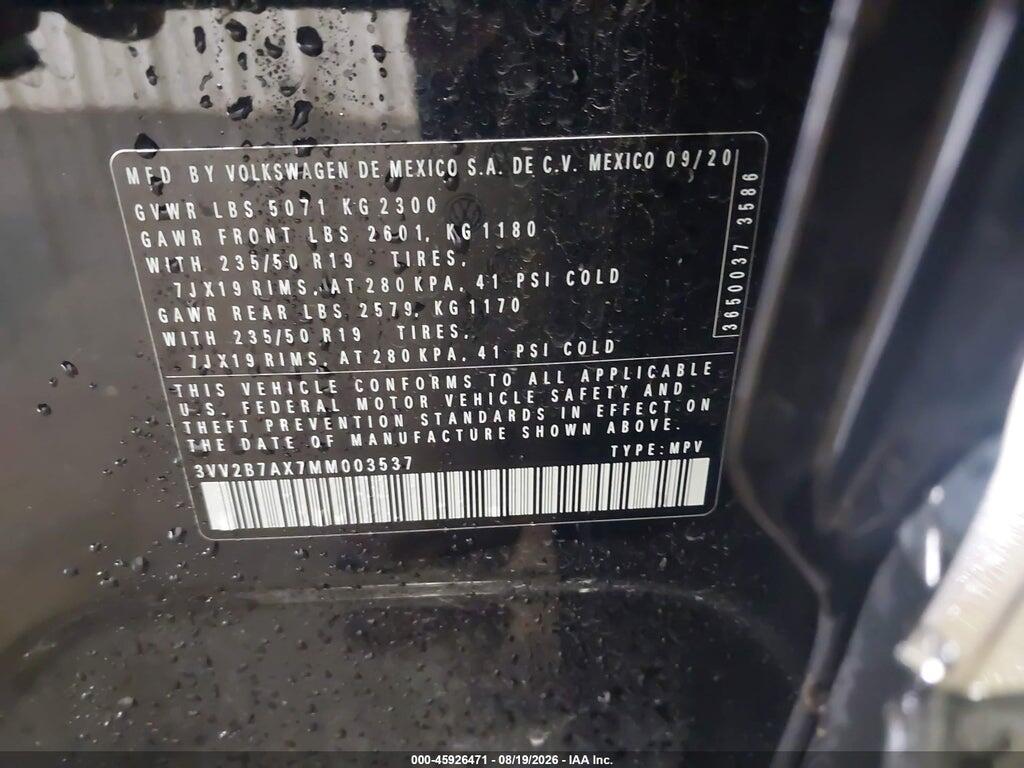 3VV2B7AX7MM003537 2021 VOLKSWAGEN TIGUAN photo no. 9