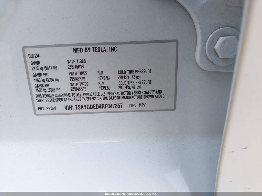 7SAYGDED4RF047857 2024 TESLA MODEL Y photo no. 9