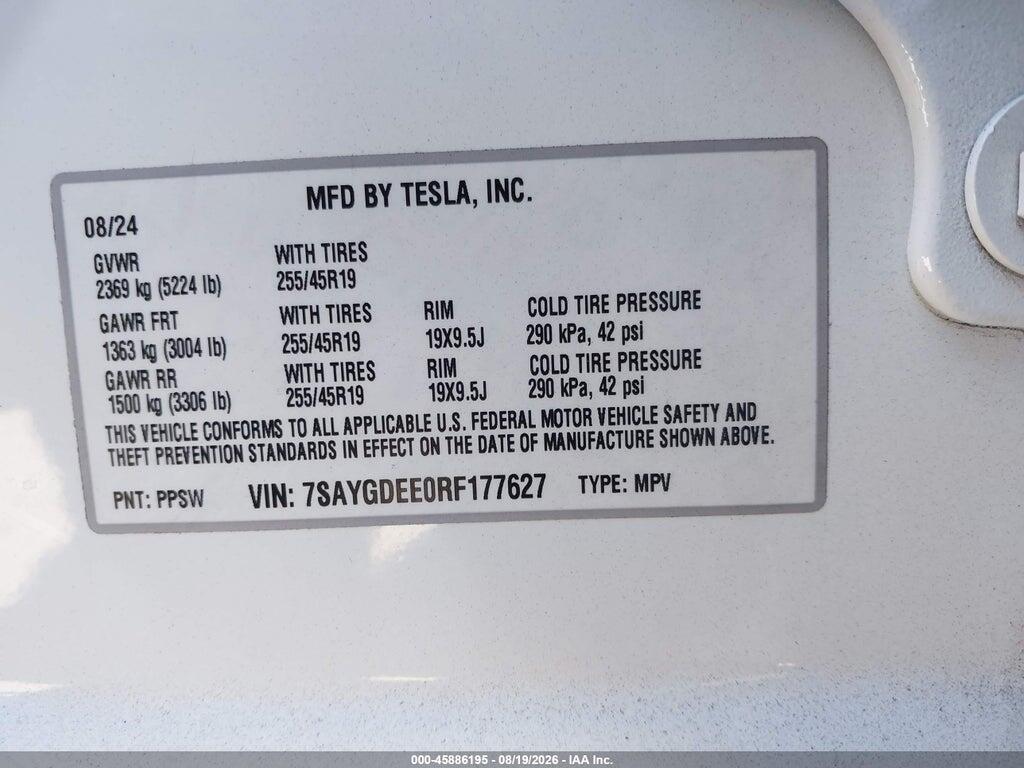 7SAYGDEE0RF177627 2024 TESLA MODEL Y photo no. 9