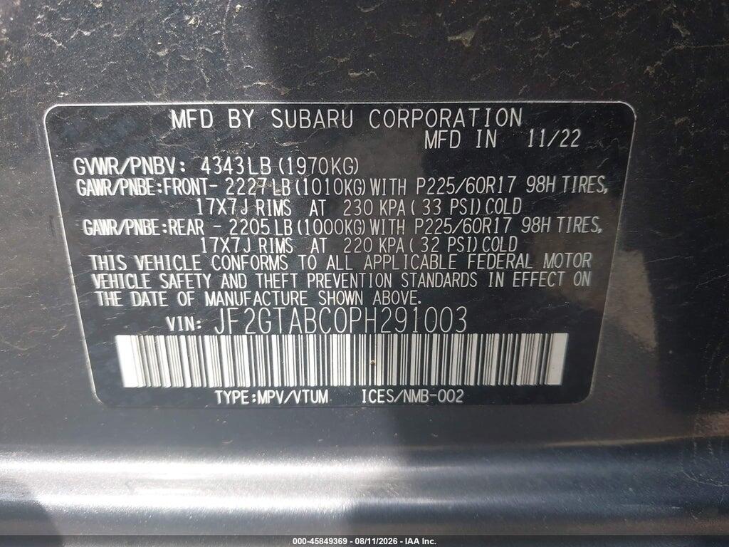 JF2GTABC0PH291003 2023 SUBARU CROSSTREK photo no. 9