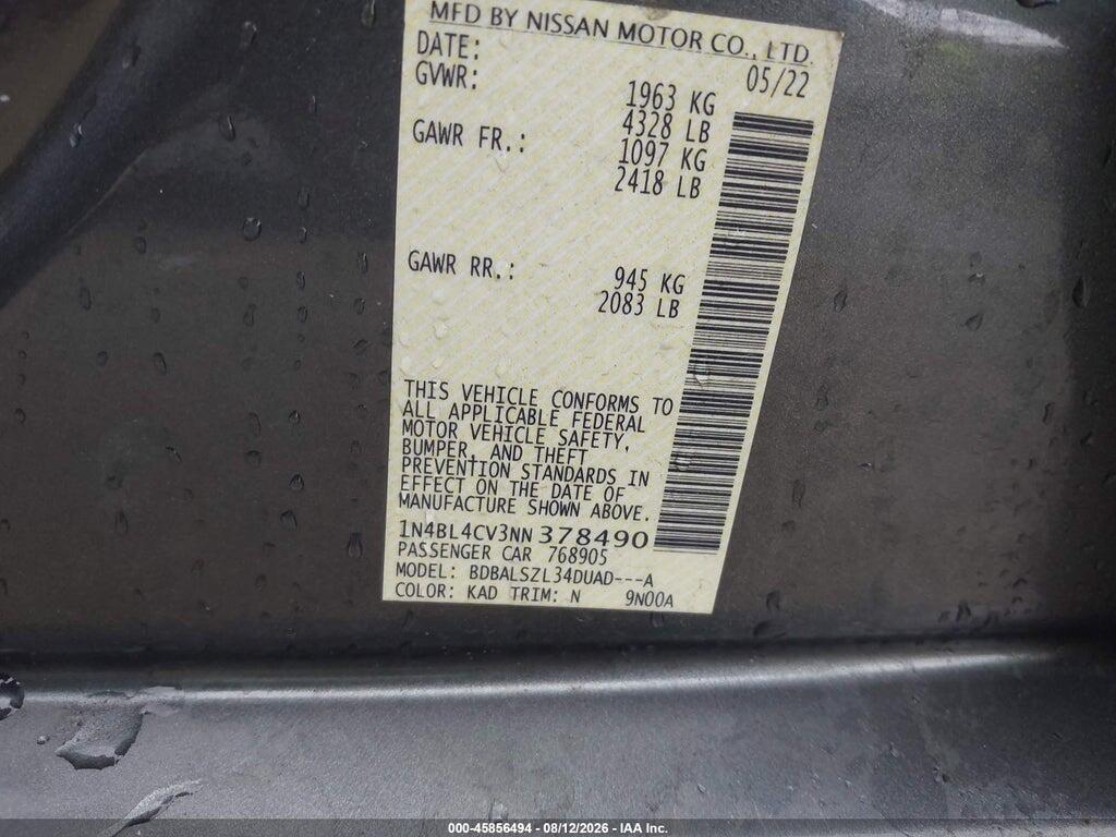 1N4BL4CV3NN378490 2022 NISSAN ALTIMA photo no. 9