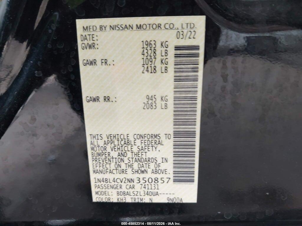 1N4BL4CV2NN350857 2022 NISSAN ALTIMA photo no. 9