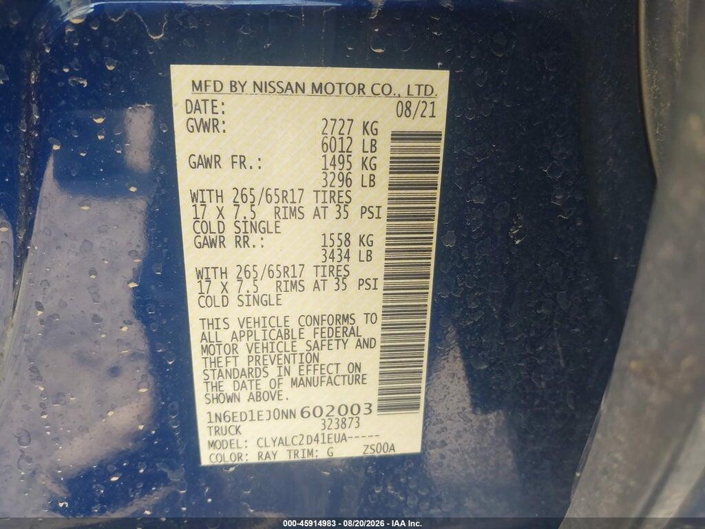 1N6ED1EJ0NN602003 2022 NISSAN FRONTIER photo no. 9