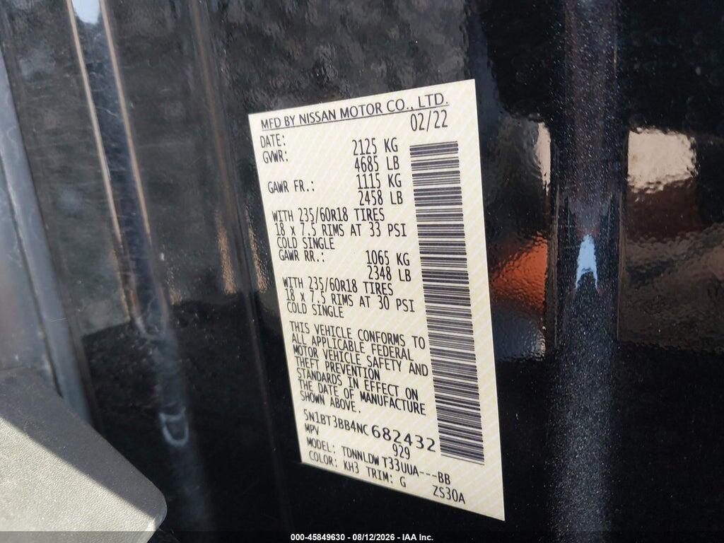 5N1BT3BB4NC682432 2022 NISSAN ROGUE photo no. 9