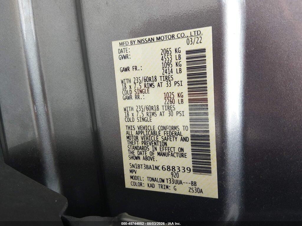 5N1BT3BA1NC688339 2022 NISSAN ROGUE photo no. 9
