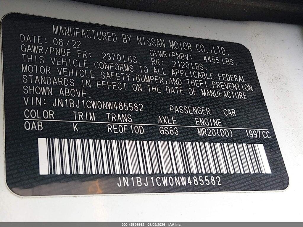 JN1BJ1CW0NW485582 2022 NISSAN ROGUE SPORT photo no. 9