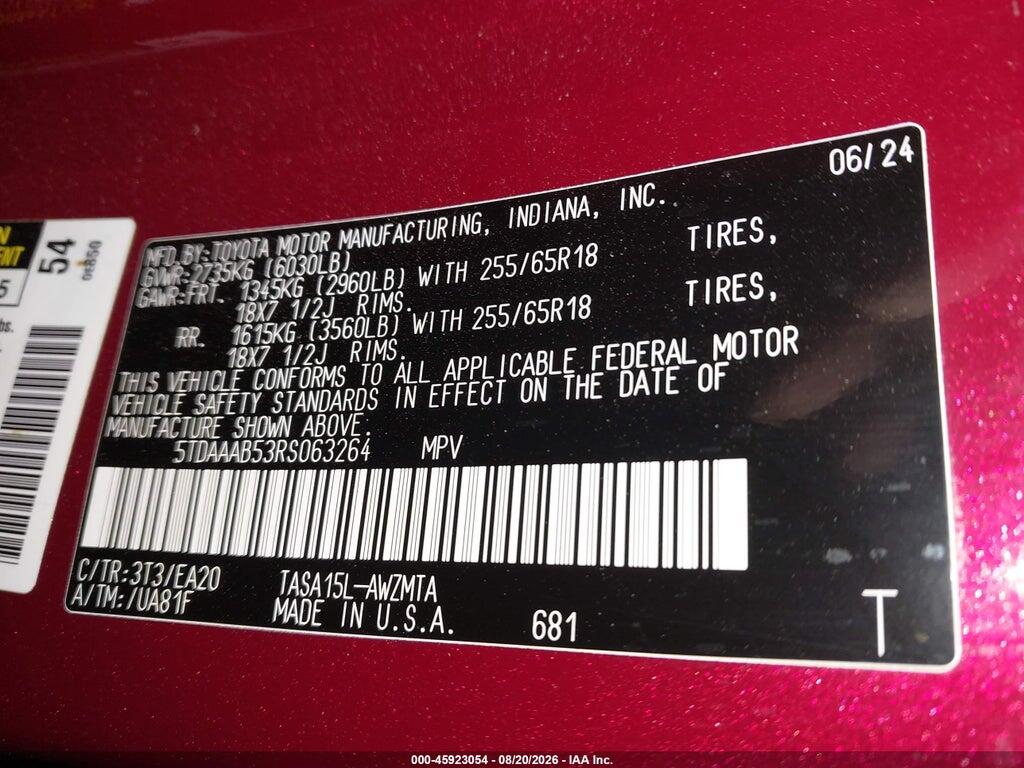 5TDAAAB53RS063264 2024 TOYOTA GRAND HIGHLANDER photo no. 9