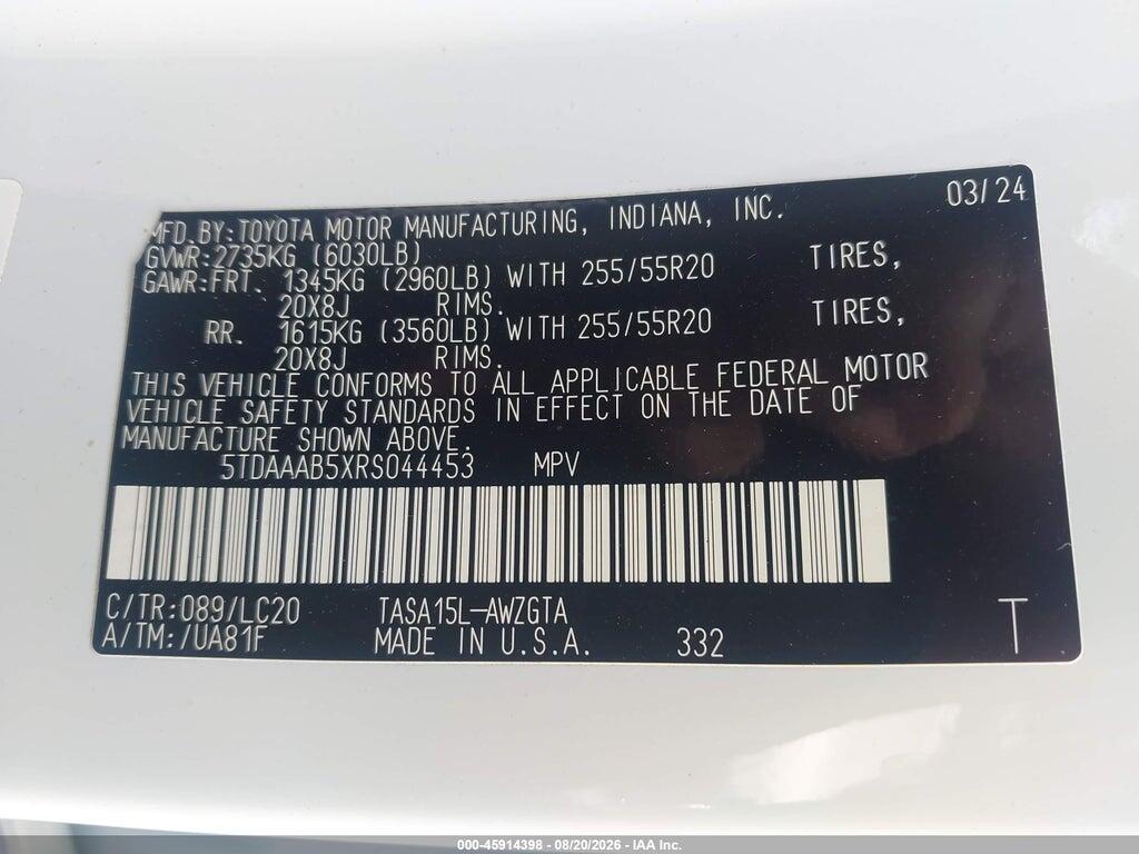 5TDAAAB5XRS044453 2024 TOYOTA GRAND HIGHLANDER photo no. 9