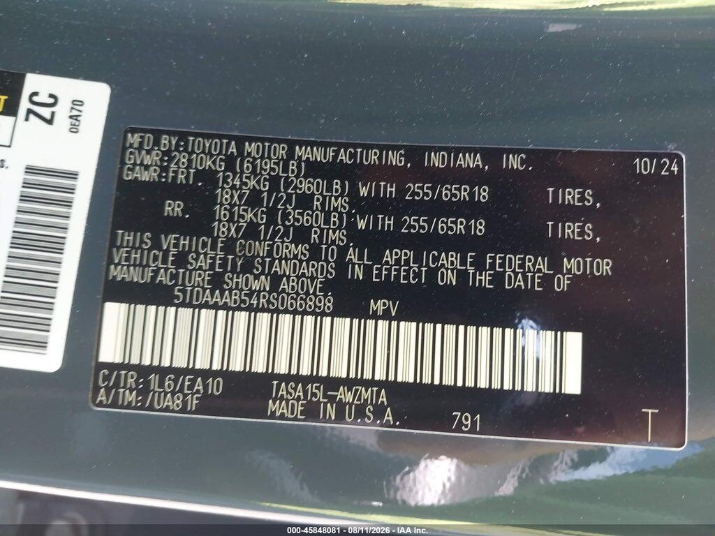 5TDAAAB54RS066898 2024 TOYOTA GRAND HIGHLANDER photo no. 9