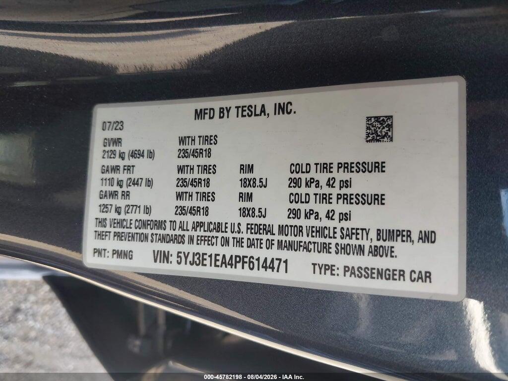5YJ3E1EA4PF614471 2023 TESLA MODEL 3 photo no. 9