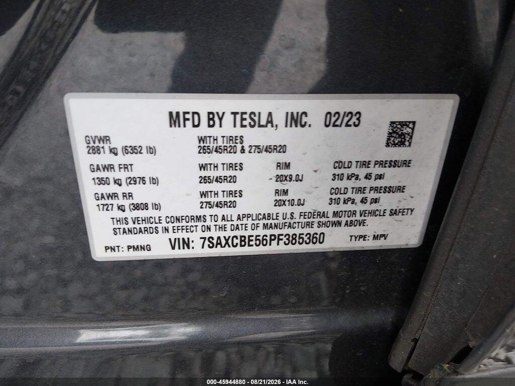 7SAXCBE56PF385360 2023 TESLA MODEL X photo no. 9