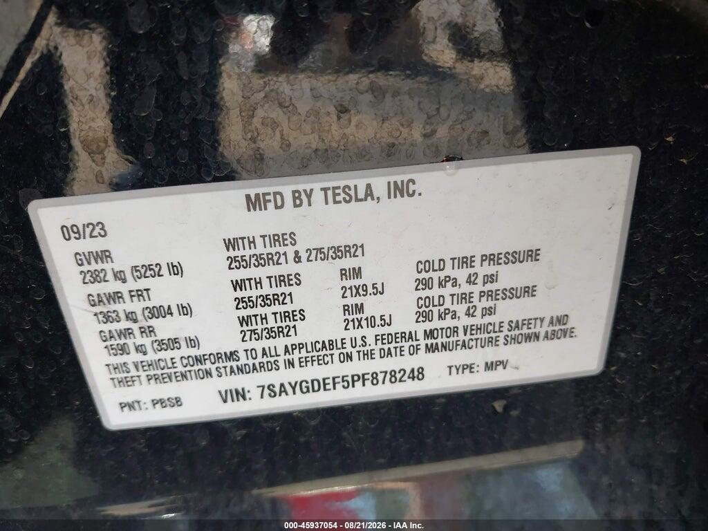 7SAYGDEF5PF878248 2023 TESLA MODEL Y photo no. 9