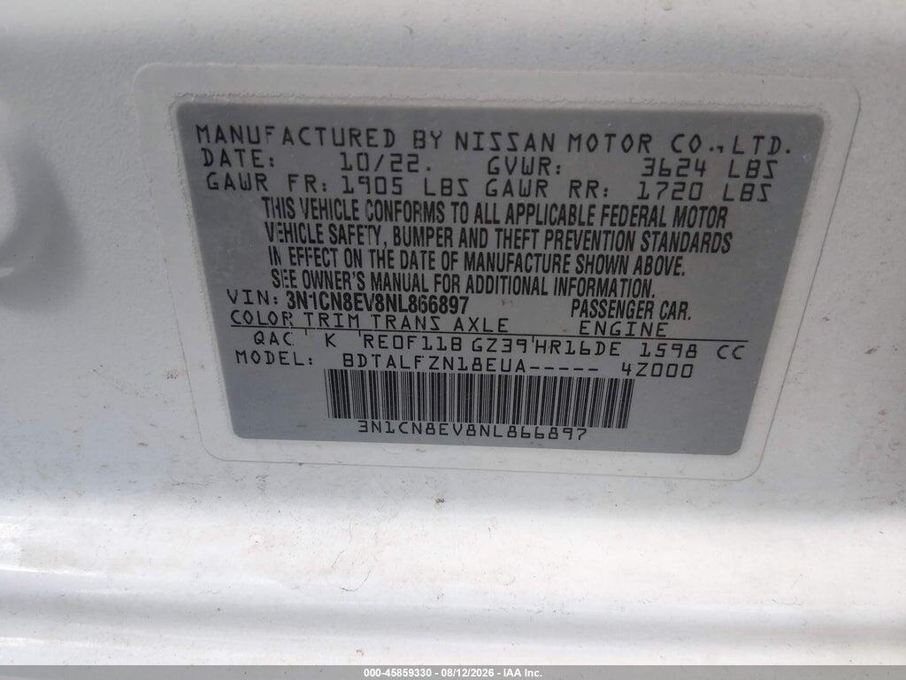 3N1CN8EV8NL866897 2022 NISSAN VERSA photo no. 9