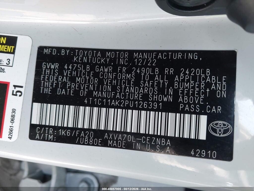 4T1C11AK2PU126391 2023 TOYOTA CAMRY photo no. 9
