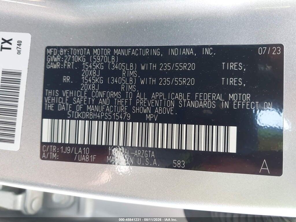 5TDKDRBH4PS515479 2023 TOYOTA HIGHLANDER photo no. 9