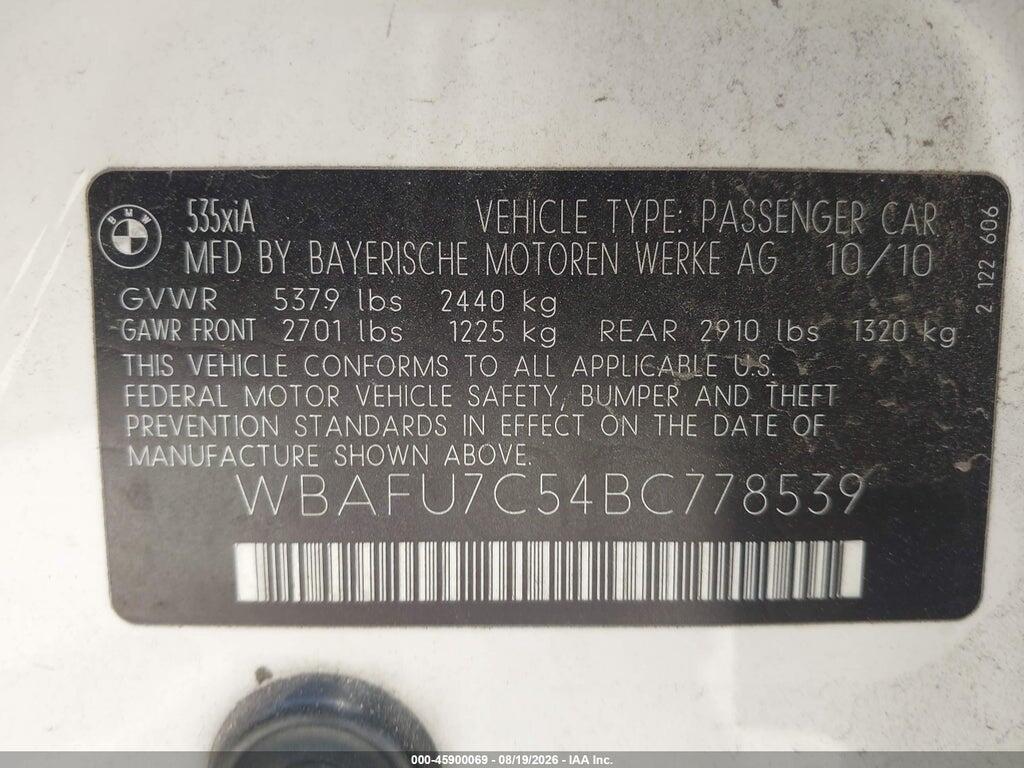 WBAFU7C54BC778539 2011 BMW 535I photo no. 9