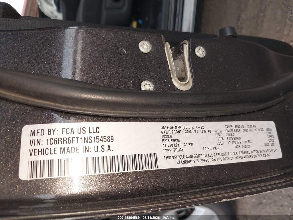 1C6RR6FT1NS154589 2022 RAM 1500 CLASSIC photo no. 9