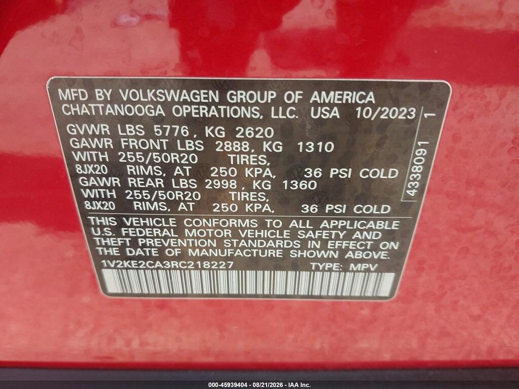 1V2KE2CA3RC218227 2024 VOLKSWAGEN ATLAS CROSS SPORT photo no. 9