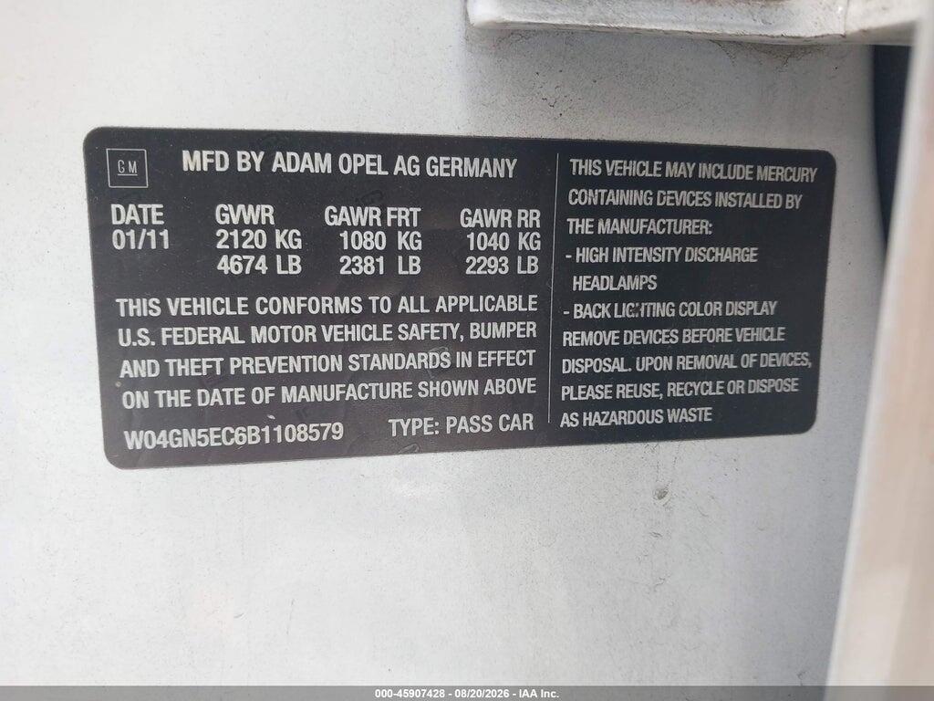 W04GN5EC6B1108579 2011 BUICK REGAL photo no. 9