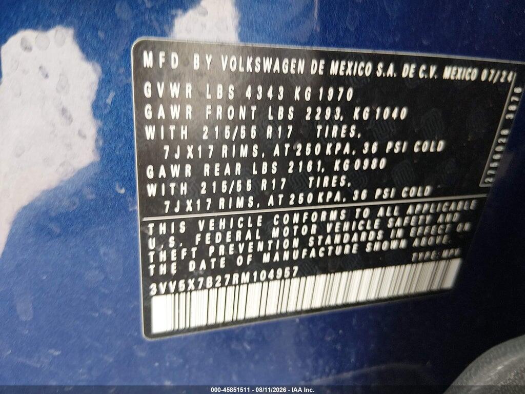 3VV5X7B27RM104957 2024 VOLKSWAGEN TAOS photo no. 9