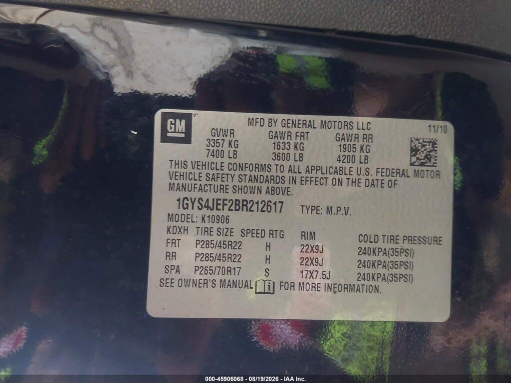 1GYS4JEF2BR212617 2011 CADILLAC ESCALADE ESV photo no. 9