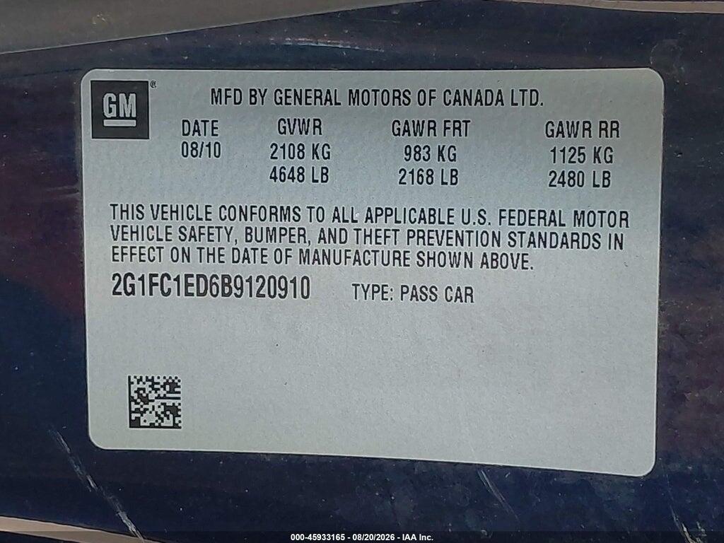 2G1FC1ED6B9120910 2011 CHEVROLET CAMARO photo no. 9