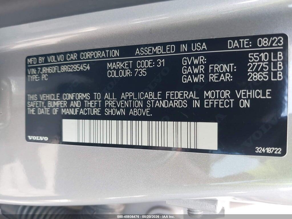 7JRH60FL8RG295454 2024 VOLVO S60 RECHARGE PLUG-IN HYBRID photo no. 9
