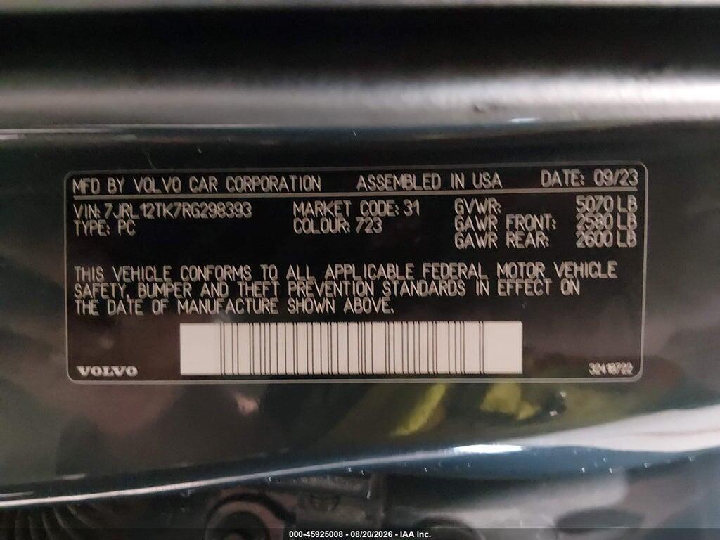 7JRL12TK7RG298393 2024 VOLVO S60 photo no. 9