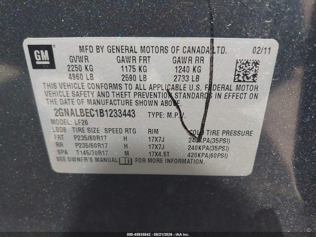 2GNALBEC1B1233443 2011 CHEVROLET EQUINOX photo no. 9