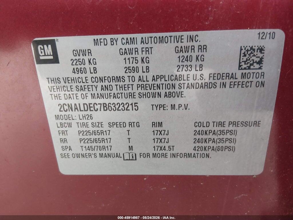 2CNALDEC7B6323215 2011 CHEVROLET EQUINOX photo no. 9