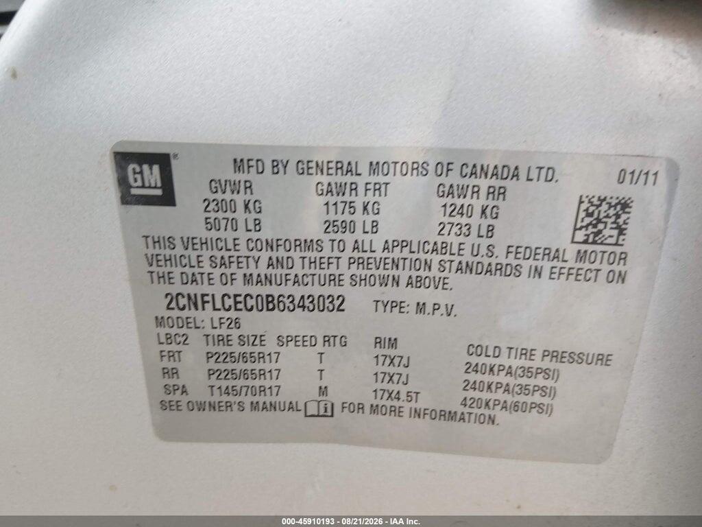 2CNFLCEC0B6343032 2011 CHEVROLET EQUINOX photo no. 9