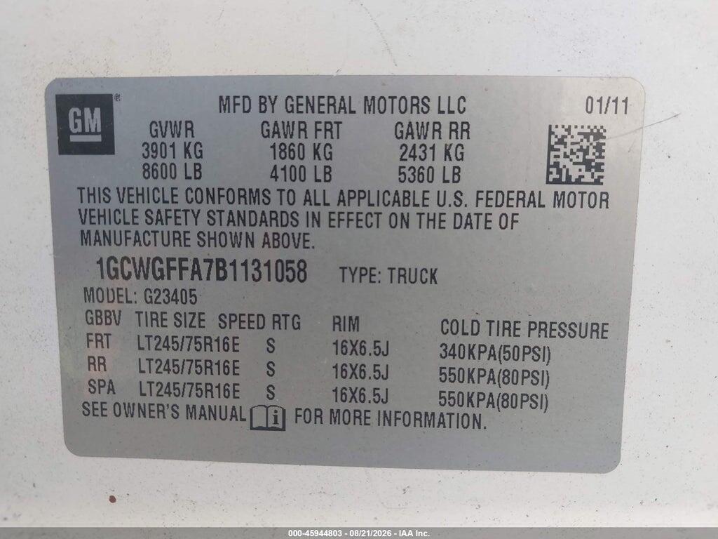 1GCWGFFA7B1131058 2011 CHEVROLET EXPRESS 2500 photo no. 9