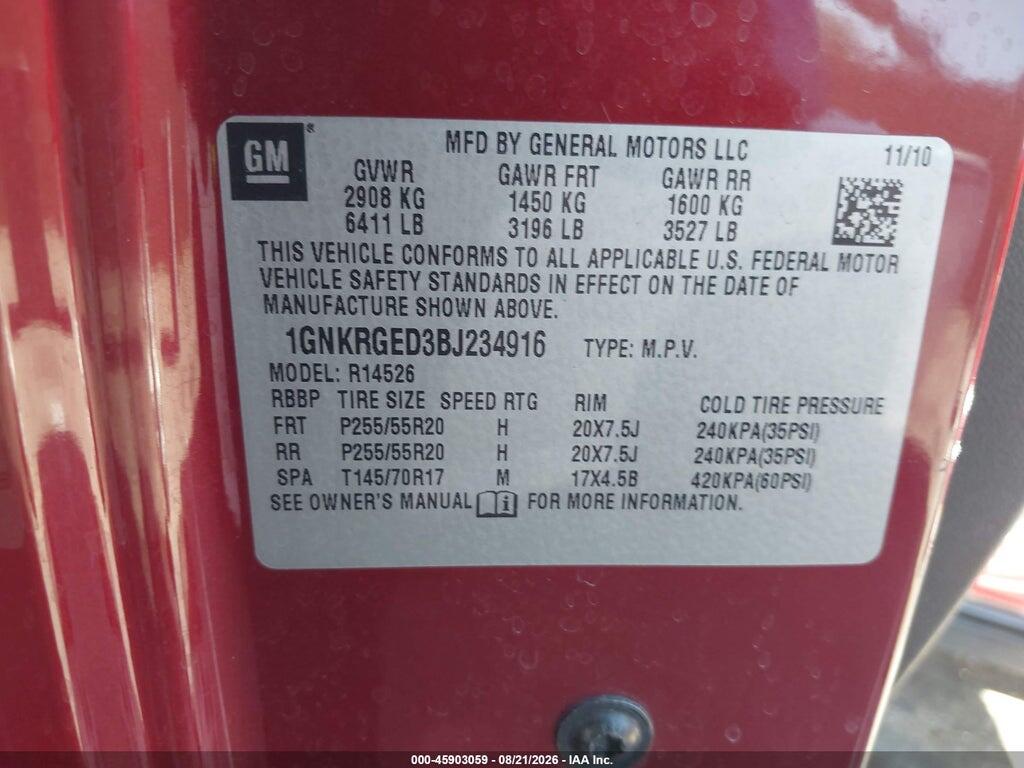 1GNKRGED3BJ234916 2011 CHEVROLET TRAVERSE photo no. 9