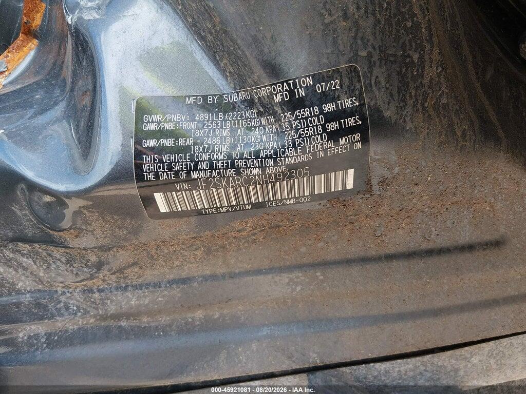 JF2SKARC2NH492305 2022 SUBARU FORESTER photo no. 9