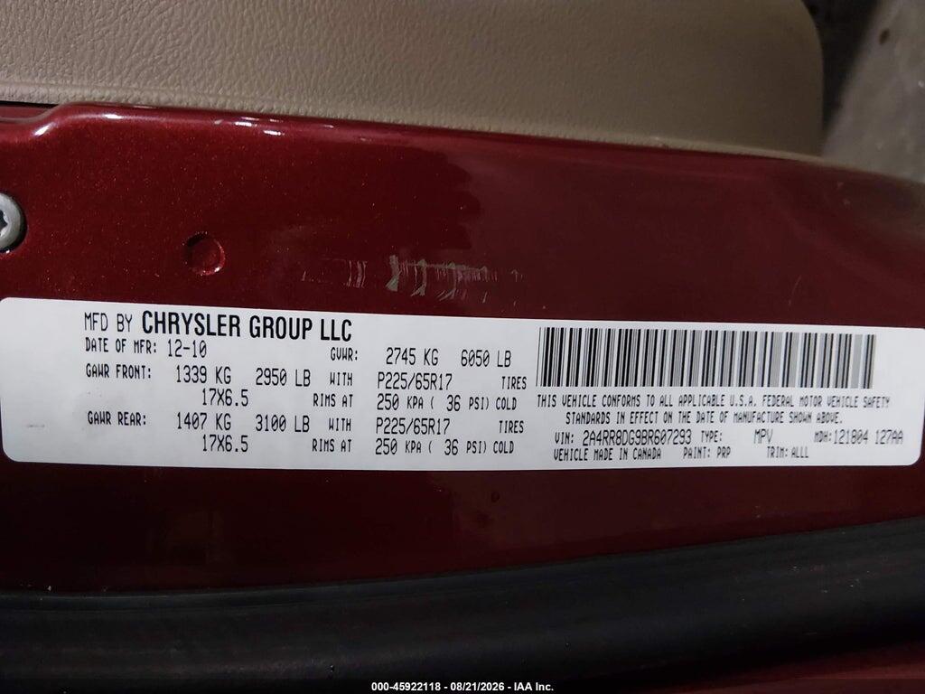 2A4RR8DG9BR607293 2011 CHRYSLER TOWN & COUNTRY photo no. 9