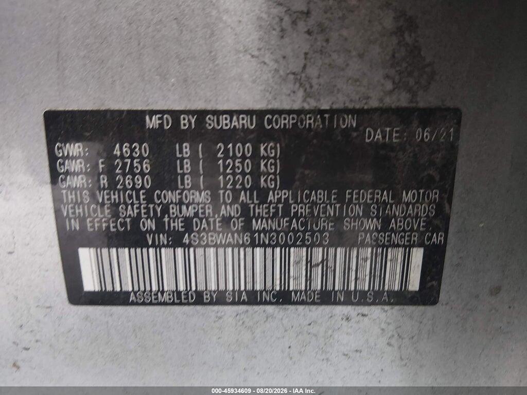 4S3BWAN61N3002503 2022 SUBARU LEGACY photo no. 9