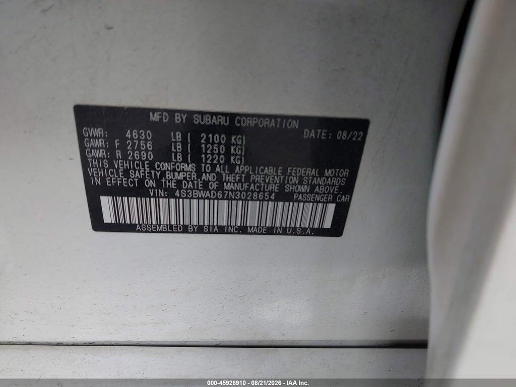 4S3BWAD67N3028654 2022 SUBARU LEGACY photo no. 9