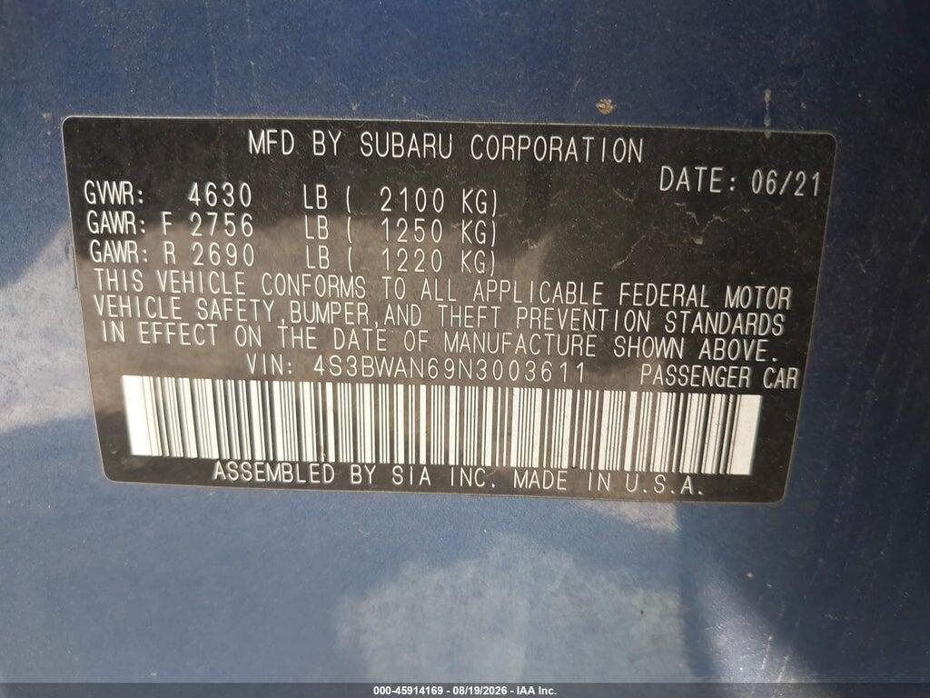 4S3BWAN69N3003611 2022 SUBARU LEGACY photo no. 9