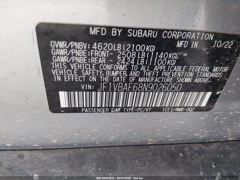 JF1VBAF68N9026050 2022 SUBARU WRX photo no. 9