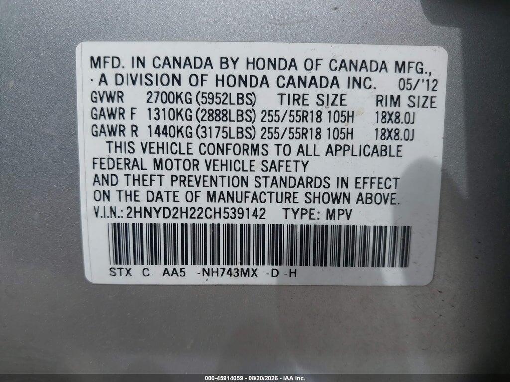 2HNYD2H22CH539142 2012 ACURA MDX photo no. 9