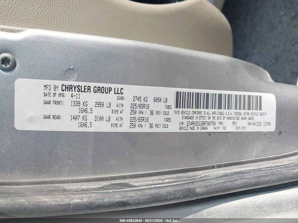 2D4RN3DG3BR700754 2011 DODGE GRAND CARAVAN photo no. 9