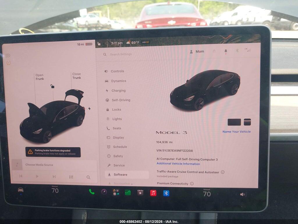 5YJ3E1EA9NF122208 2022 TESLA MODEL 3 photo no. 7