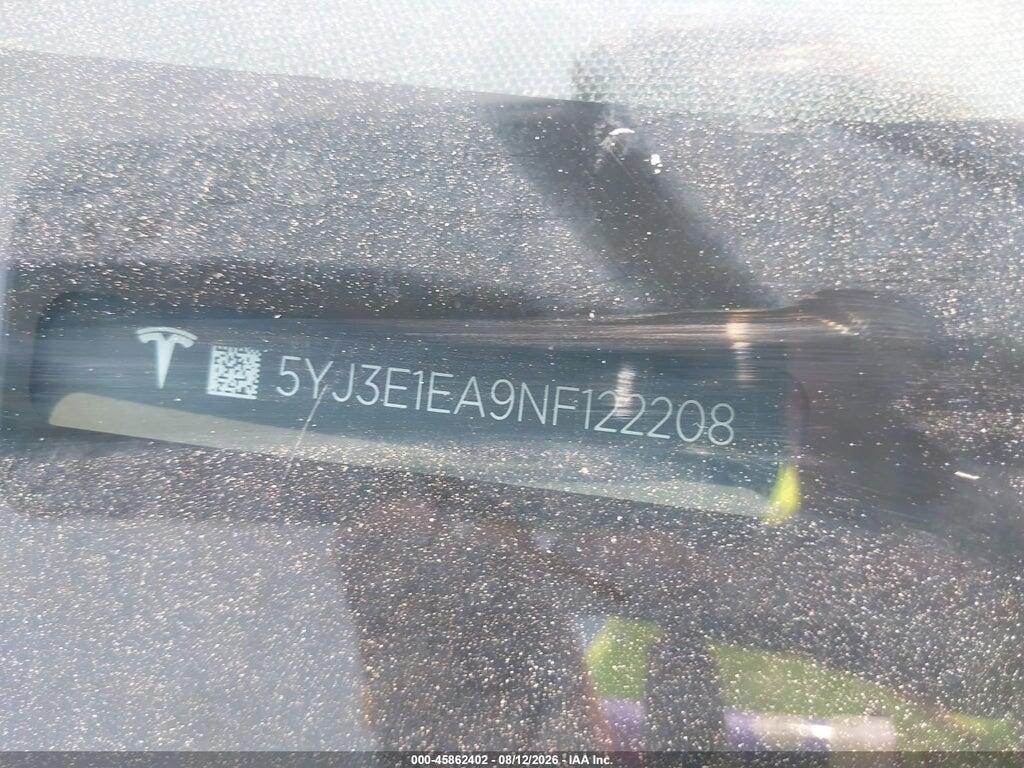 5YJ3E1EA9NF122208 2022 TESLA MODEL 3 photo no. 9