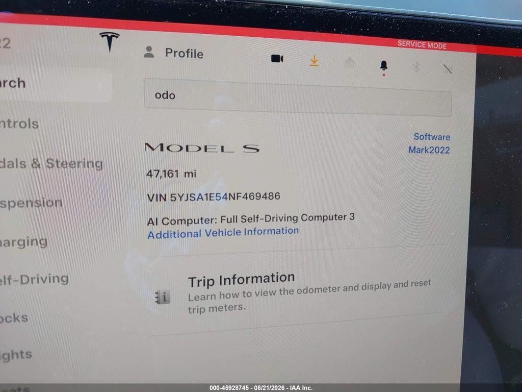 5YJSA1E54NF469486 2022 TESLA MODEL S photo no. 7