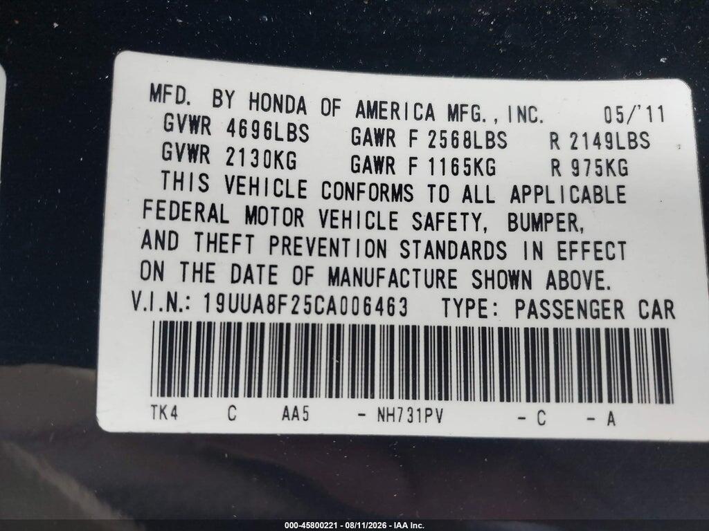 19UUA8F25CA006463 2012 ACURA TL photo no. 9