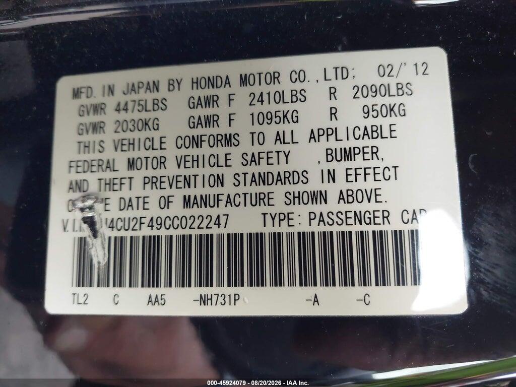 JH4CU2F49CC022247 2012 ACURA TSX photo no. 9
